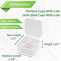 Vista 3 de Recipientes de 4 onzas y 2 onzas con tapas (paquete de 200), pequeños recipientes de plástico para condimentos con tapas, vasos de gelatina, tazas