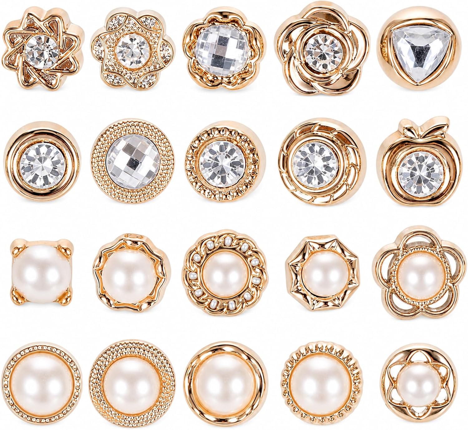 20 Pcs Women Shirt Brooch Buttons,Women's Modesty Pins No Sew Invisible Pearl Brooch Button Cover Up Lapel Pins Rhinestone & Pearl Buttons for Clothes Bag Cardigan Dress Decoration