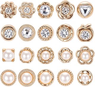 20 Pcs Women Shirt Brooch Buttons,Women's Modesty Pins No Sew Invisible Pearl Brooch Button Cover Up Lapel Pins Rhinestone & Pearl Buttons for Clothes Bag Cardigan Dress Decoration