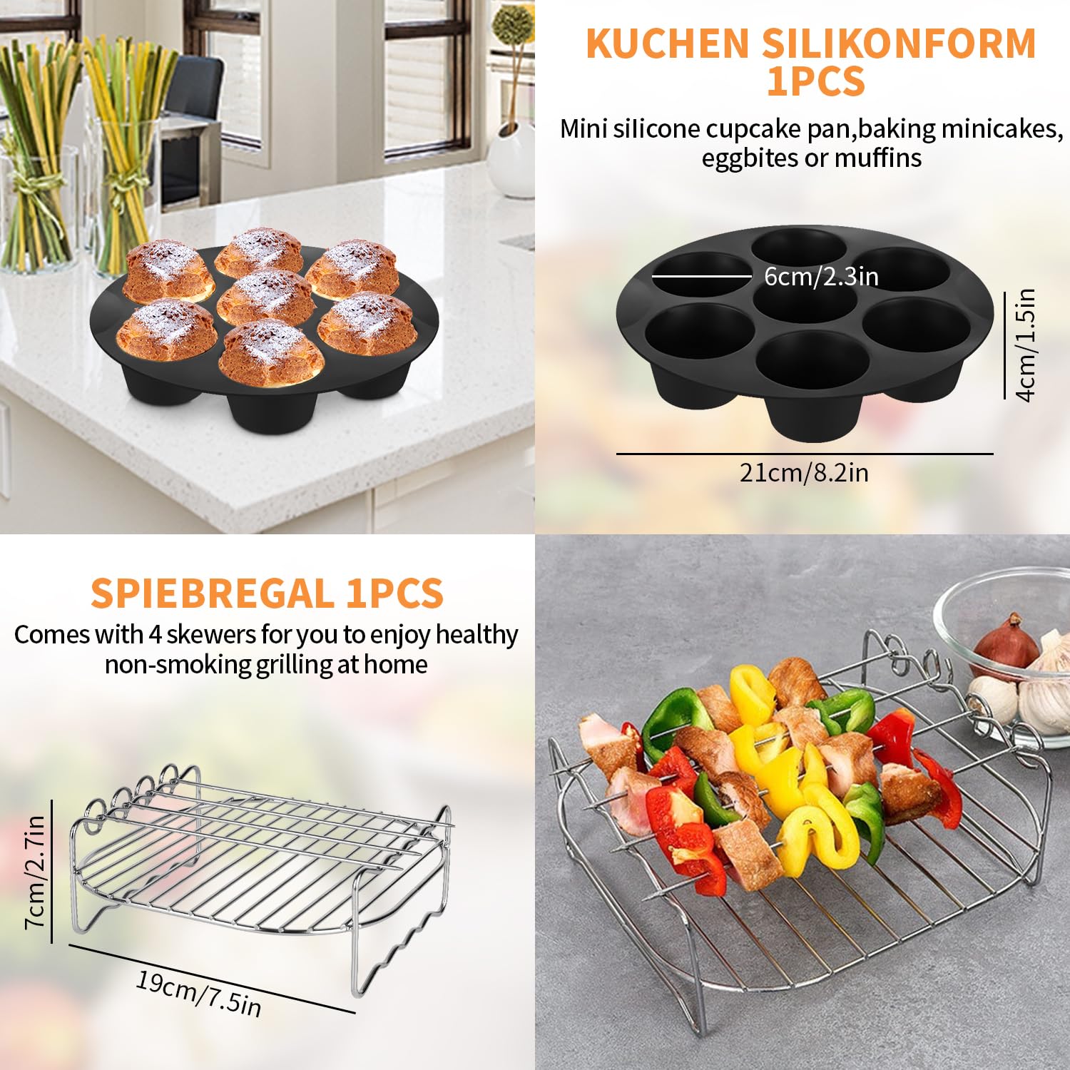 Airfryer - Set di accessori per friggitrice ad aria calda, 8 pollici, 10 pezzi, compatibile con Philips Airfryer XL 6,2 l, XXL 7,2 l, Cosori 5,5 l, 4 ,7 l, Cecotec 6L Airfryer