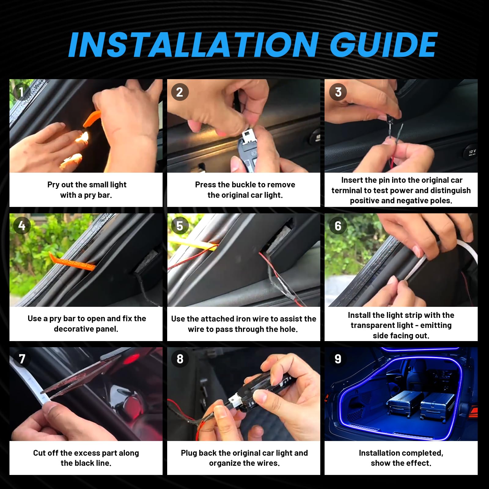 Tira de Luz para Maletero de Coche con Flujo Dinámico, Tira de Luces LED de Corte Flexible para Maletero Tira de Luces Interiores LED para Coche SUV Camion (Azul, 4 m / 158 in)