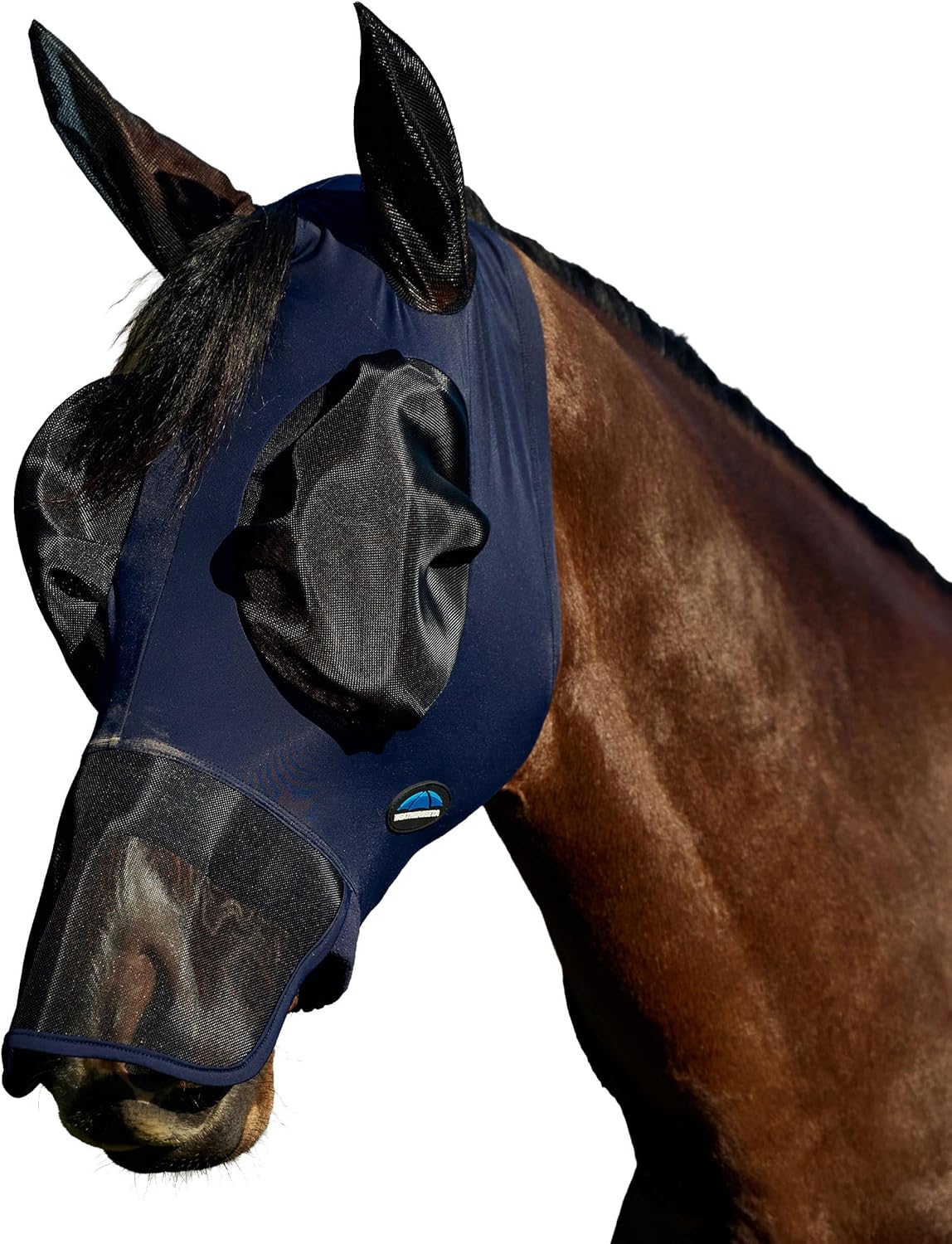 WeatherBeeta ComFiTec Luxe Stretch Fly Mask with Ears & Nose, Navy/Black, Large
