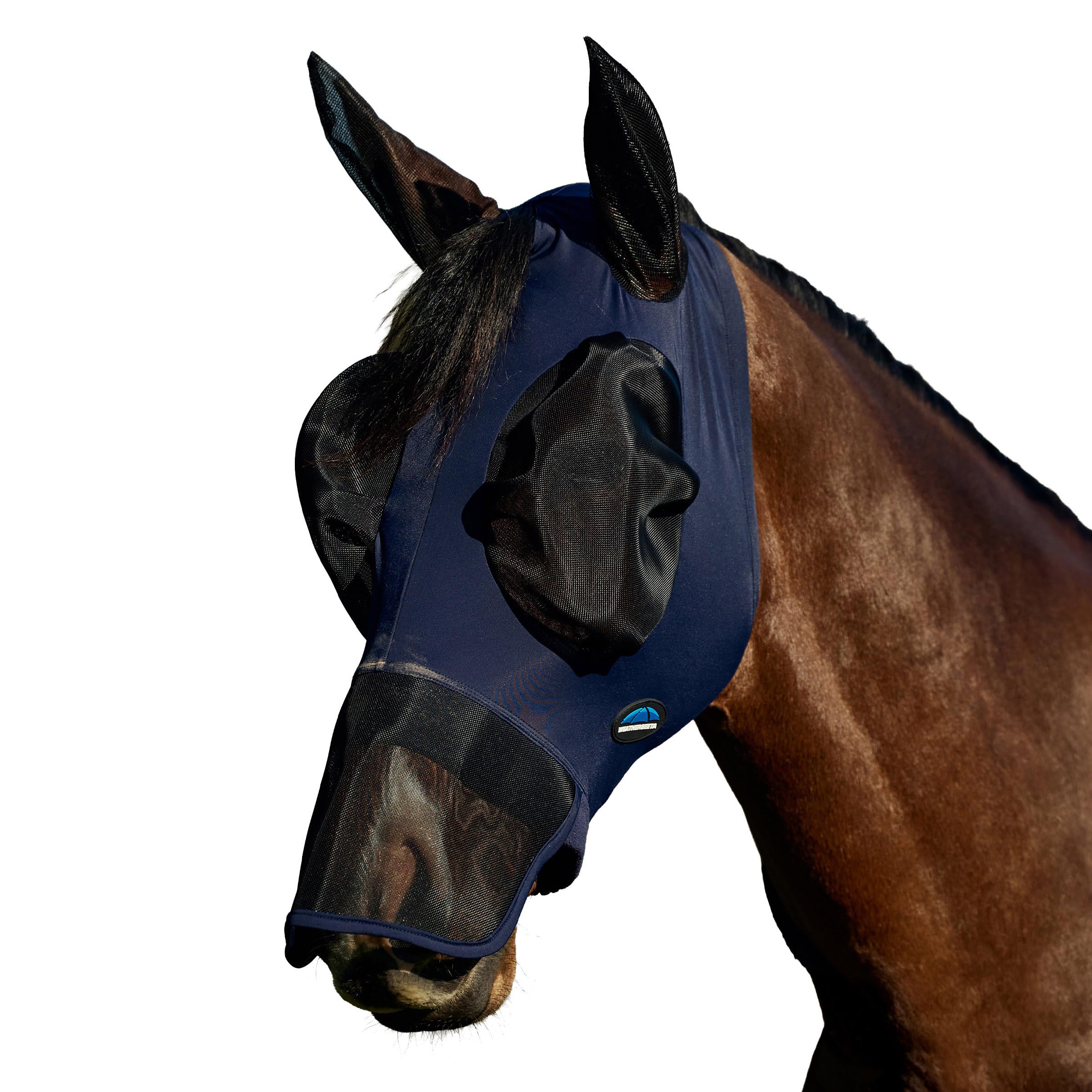 WeatherBeeta ComFiTec Luxe Stretch Fly Mask with Ears & Nose, Navy/Black, Medium