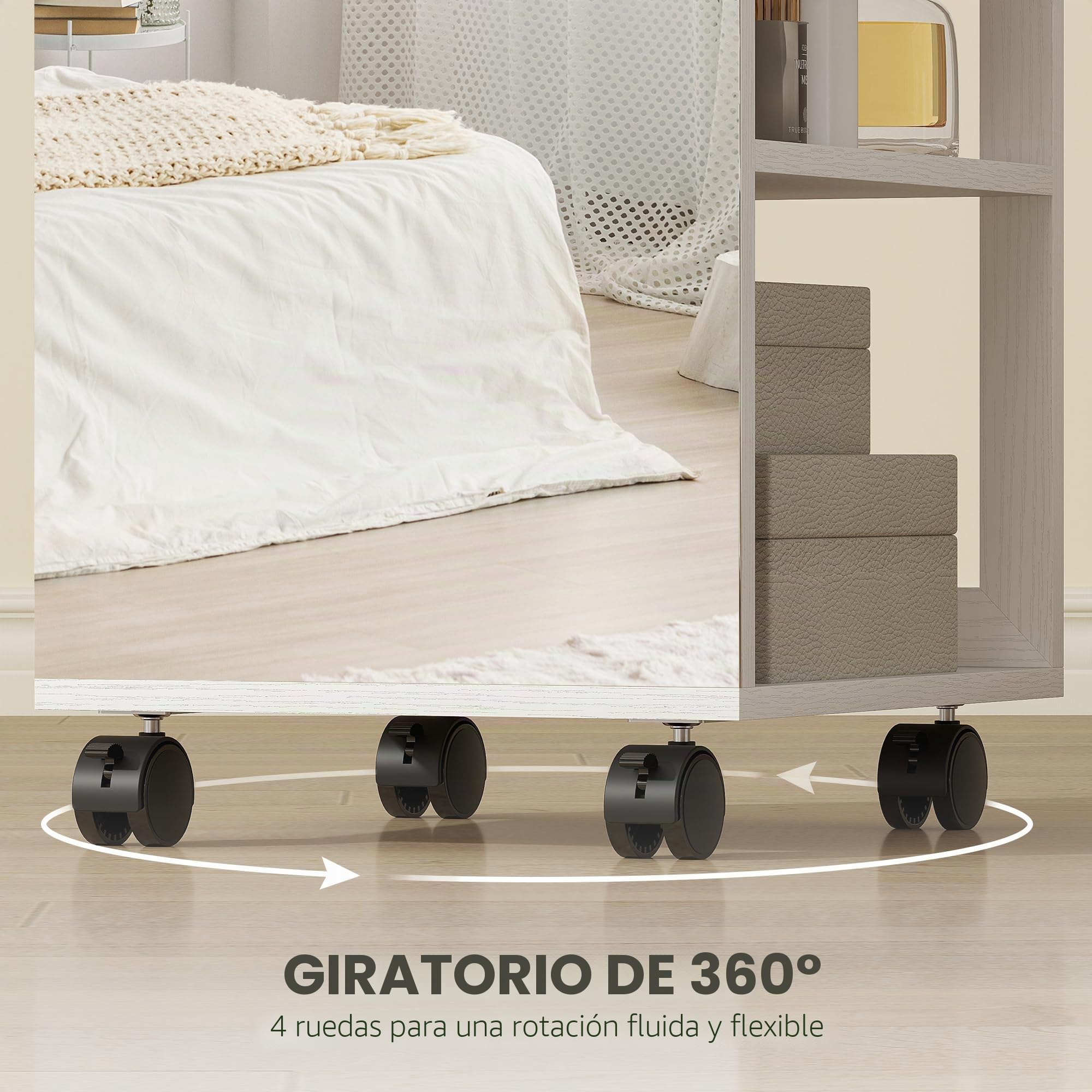 HOMCOM Armario de joyas con espejo, bloqueable 360°, marco blanco | Organizador de joyas giratorio con iluminación LED, para dormitorio/vestidor, forro negro