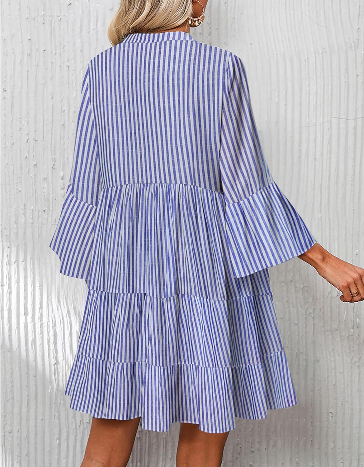 SELINK Womens Long Sleeve Dresses Casual V Neck Tribal Print Button Flowy Boho Mini Beach Dress - Image 2