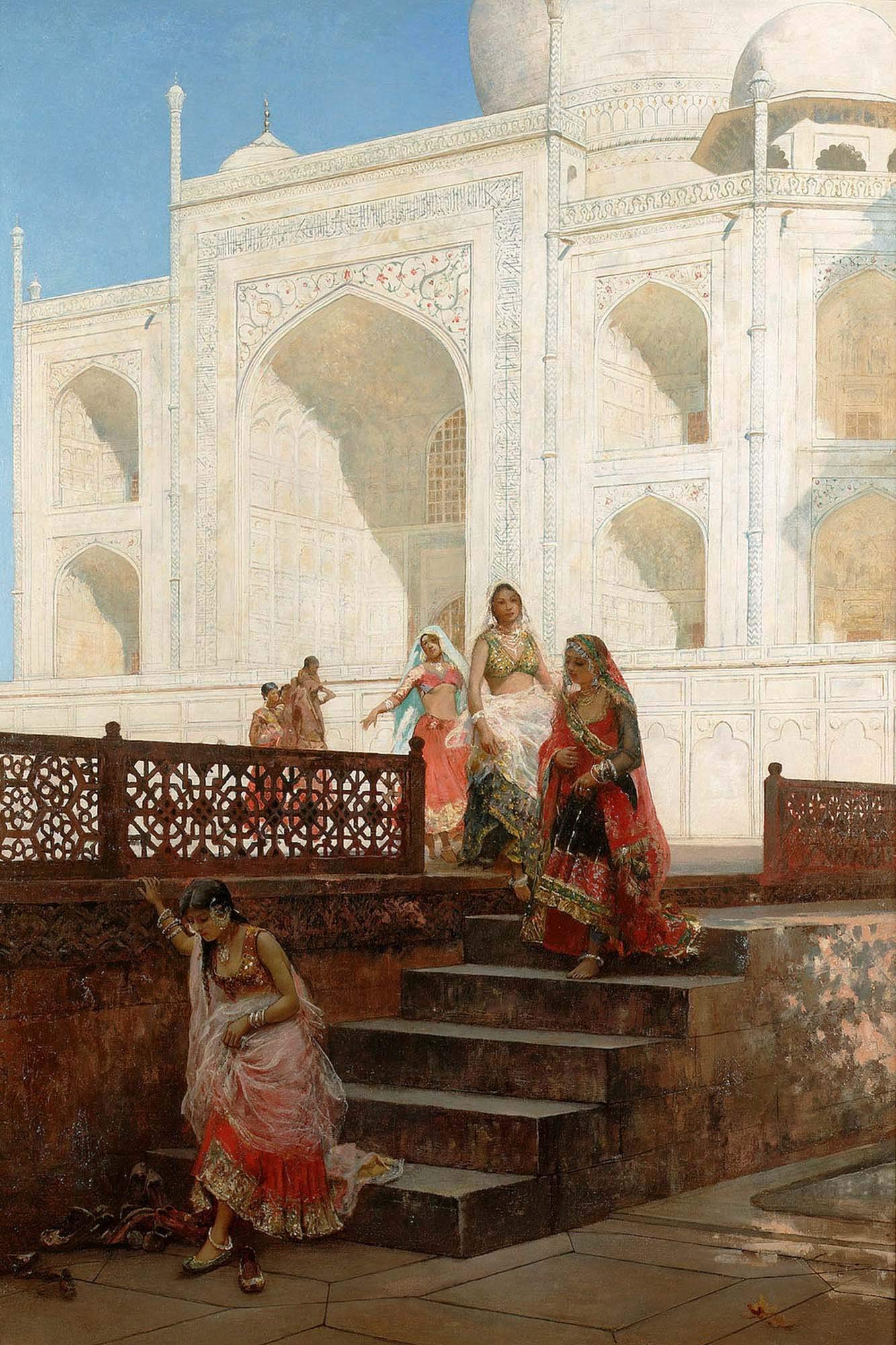 Tallenge - Nautch Girls At Taj Mahal - Edwin Lord Weeks - Vintage Indian Painting - Small Poster(Paper,12 x 17 inches, MultiColour)