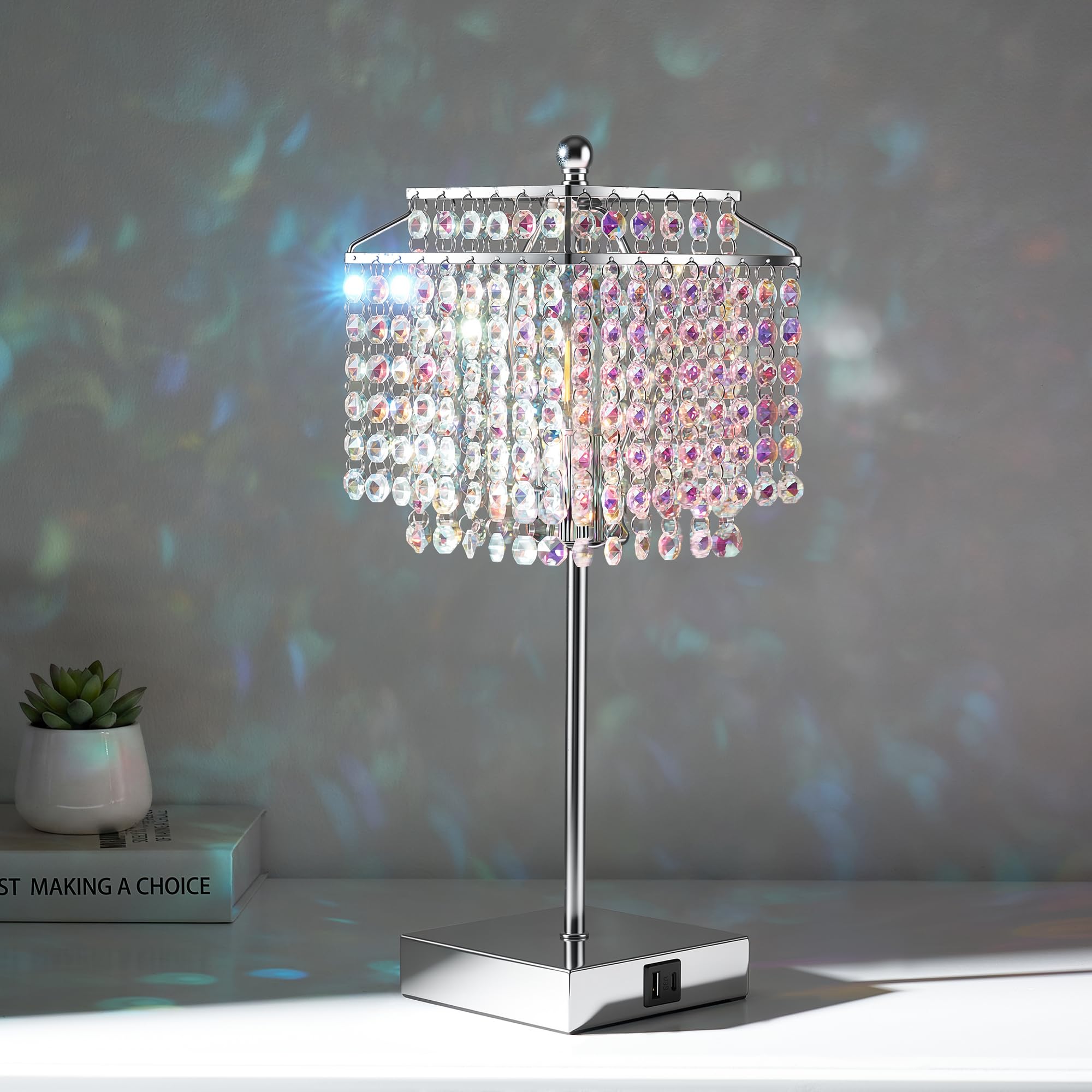 Luvkczc Multicolor Crystal Touch Table Lamp, Bedside Lamps Nightstand Lamps