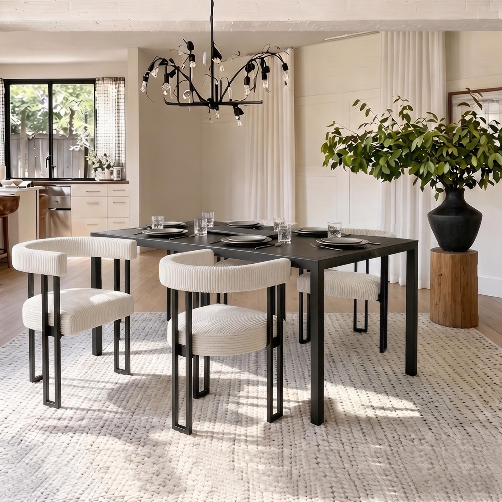 Boucle Upholstered Dining Chair Set