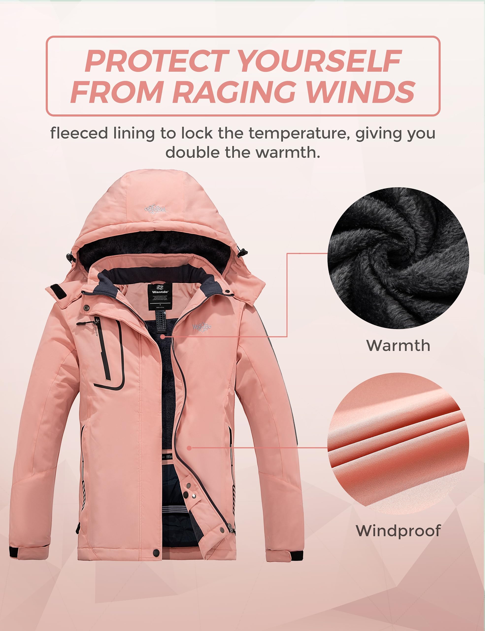 Wantdo Giacca da Sci Montagna Invernale Parka da Neve Caldo con Cappuccio Cappotto da Snowboard Giubbotto da Escursionismo Impermeabile Donna