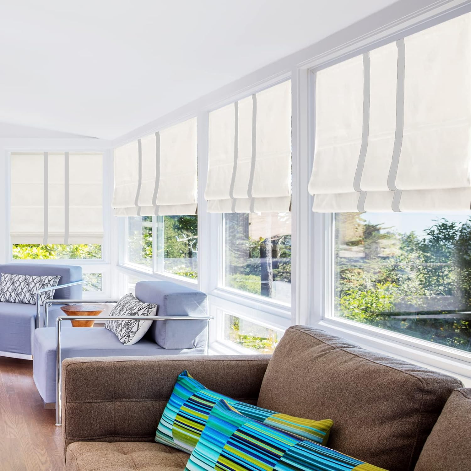 Cordless Roman Shades, White Black Trim Premium Blackout Roman Window Shades, WindowLady Custom Washable Fabric Roman Shades for Doors, Kitchen Windows (1 Piece)