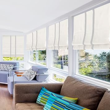 Cordless Roman Shades Window Blinds, White Light Grey Trim Premium Blackout Shades, Custom Washable Fabric for Windows, Doors, French Kitchen Windows 1 Piece