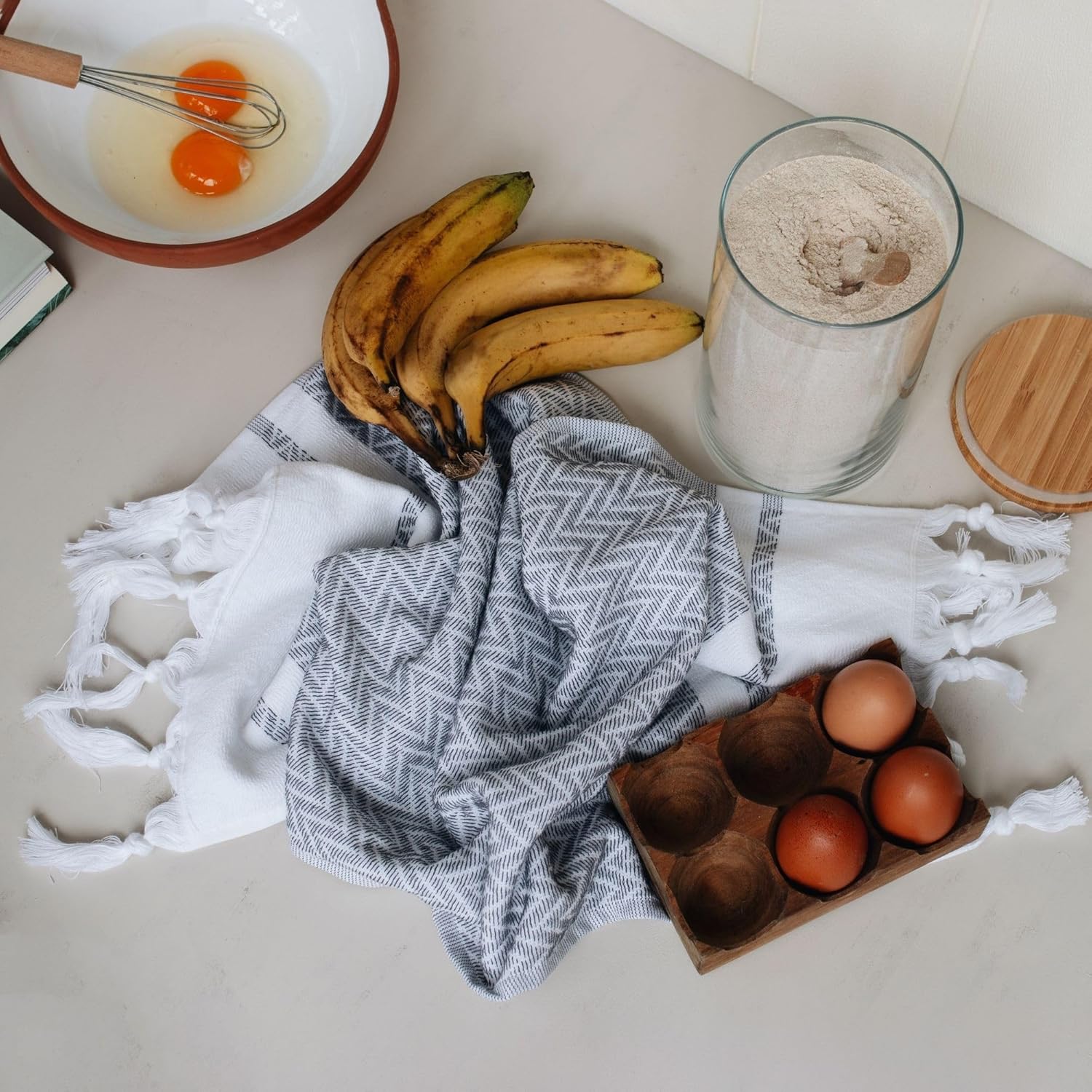 Turkish Cotton Hand Towels Set of 2 – Decorative Kitchen & Bathroom Towels with Woven Front and Terry Backing (Zigzag Grey) - Image 6