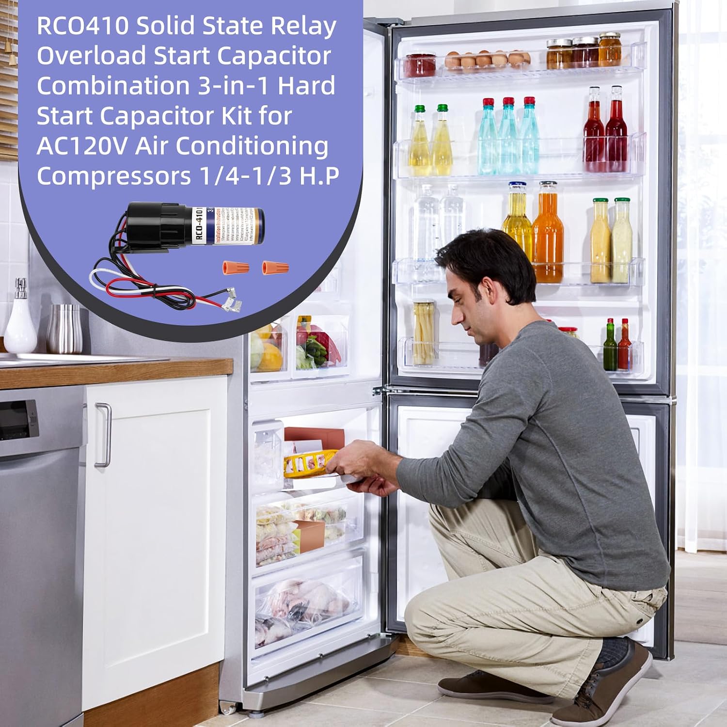 PalpitateC RCO410 3-in-1 Hard Start Kit Compatible with Refrigerators & Freezers 115V Compressor Capacitor for 1/4-1/3 HP fit for TJ90RCO410, AP4503017, 600-410, ERP410, HS410, URC0410