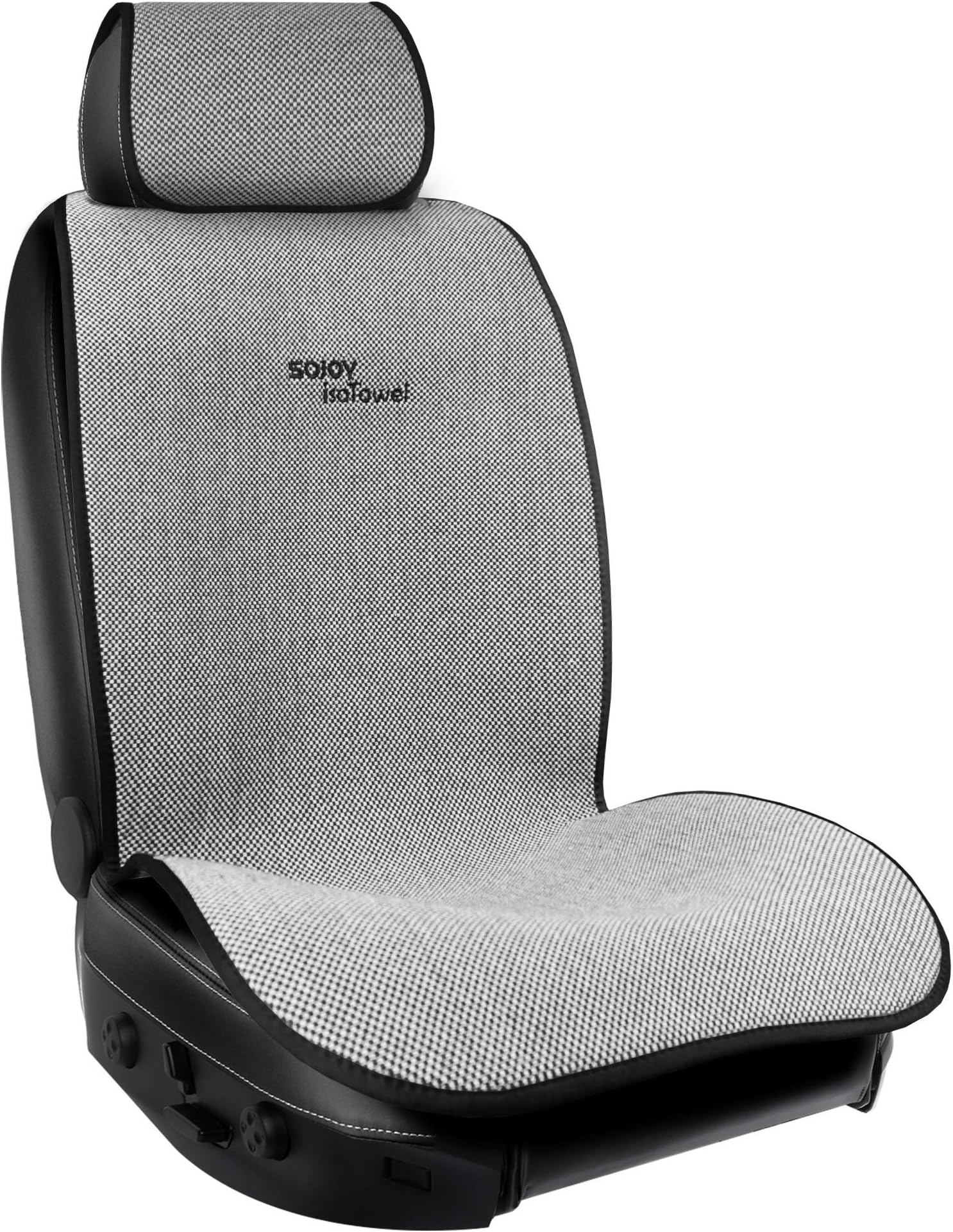 Sojoy IsoTowel Car Seat Cover for Front Seat,Breathable Fabric with Non-Slip Bottom,Cooling Car Seat Protector for Hot Summer Weather (Black & White)