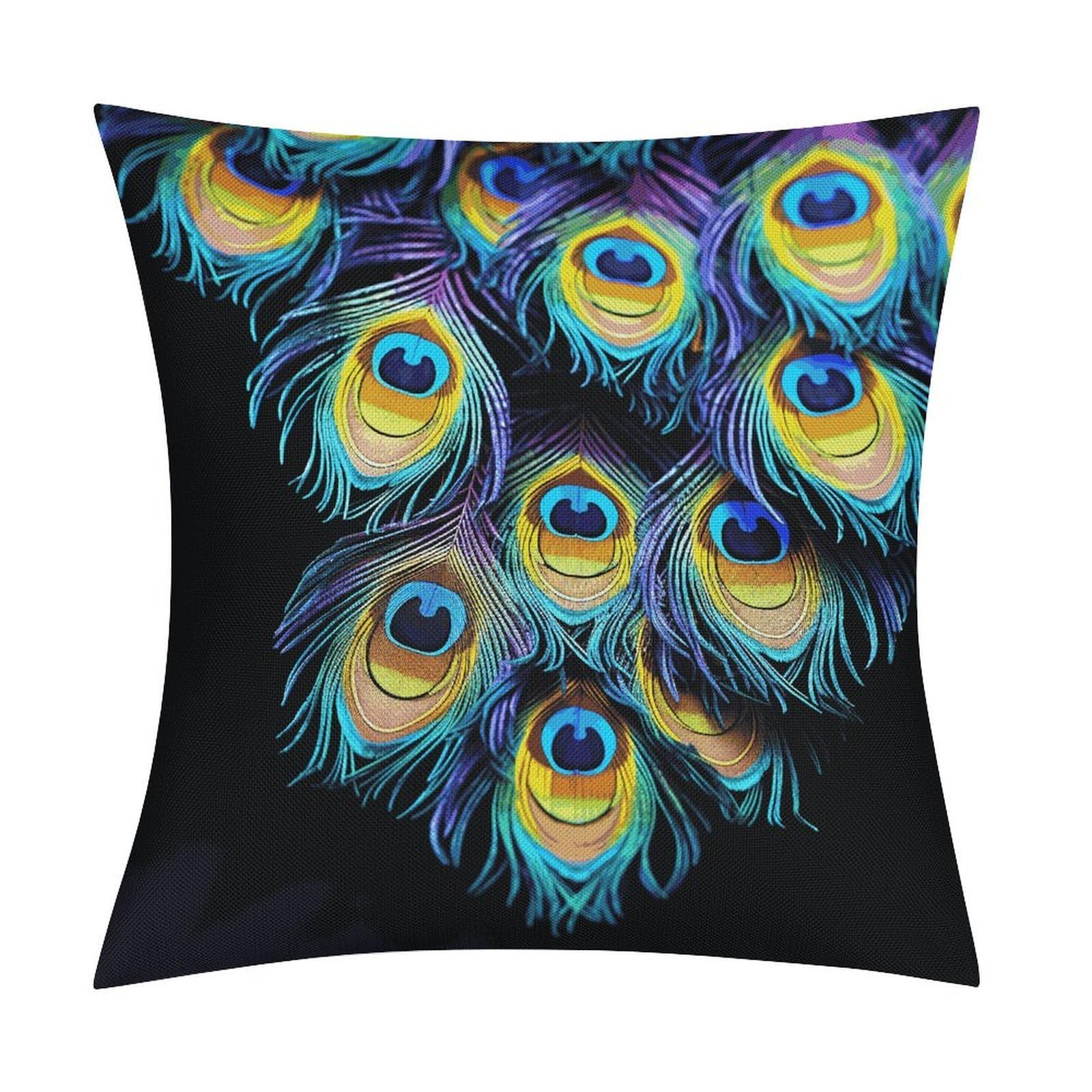 FekiLoot A Bunch of Peacock Feathers Throw Pillow Cover Soft Square Cushion Case Farmhouse Cushion Cover Decorative Pillow Cover Modern Pillowcase for Sofa Living Room Bed Home Decor 18x18 Inch