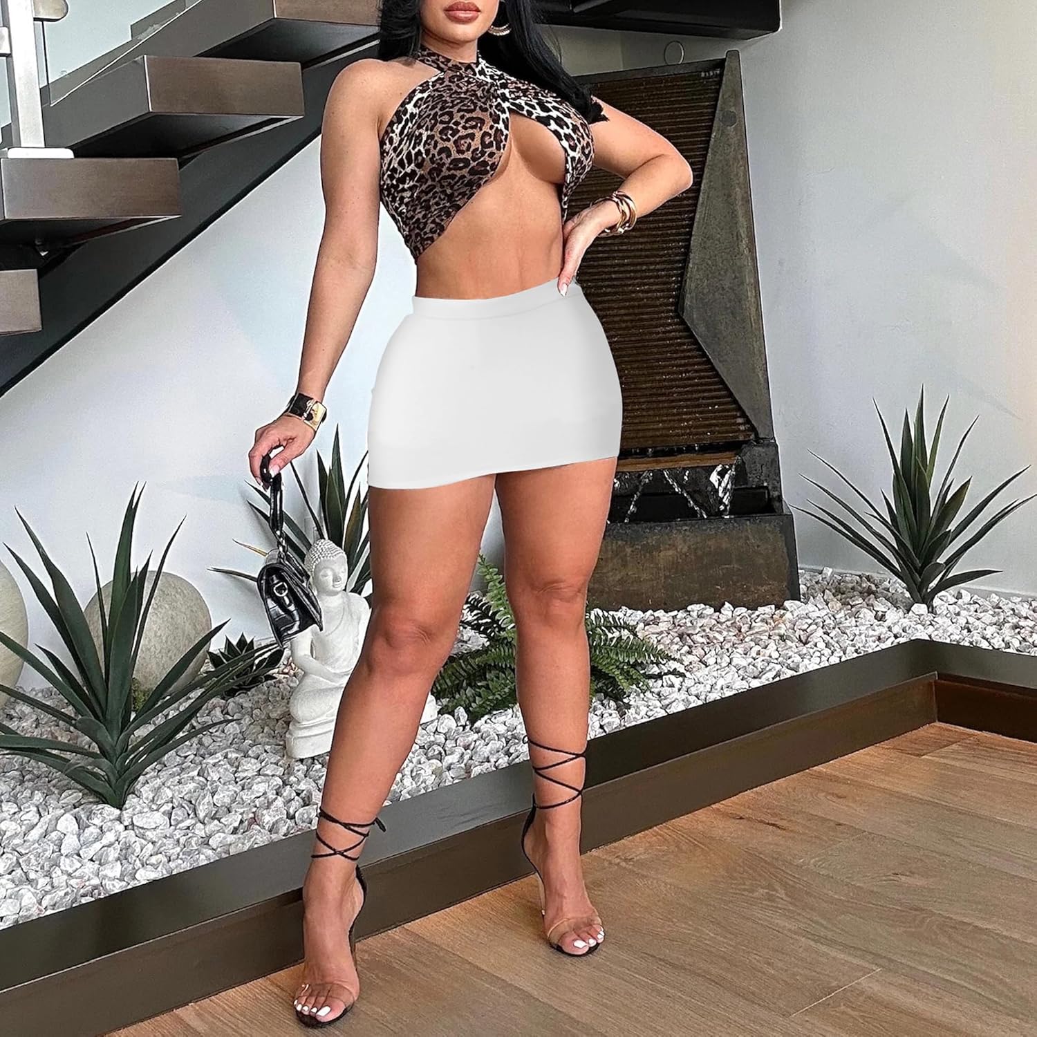 Leopard Cheetah Skirt with Shorts, Sexy Night Club High Waist Elastic Leopard Print Bodycon Mini Skirts for Women - Image 3