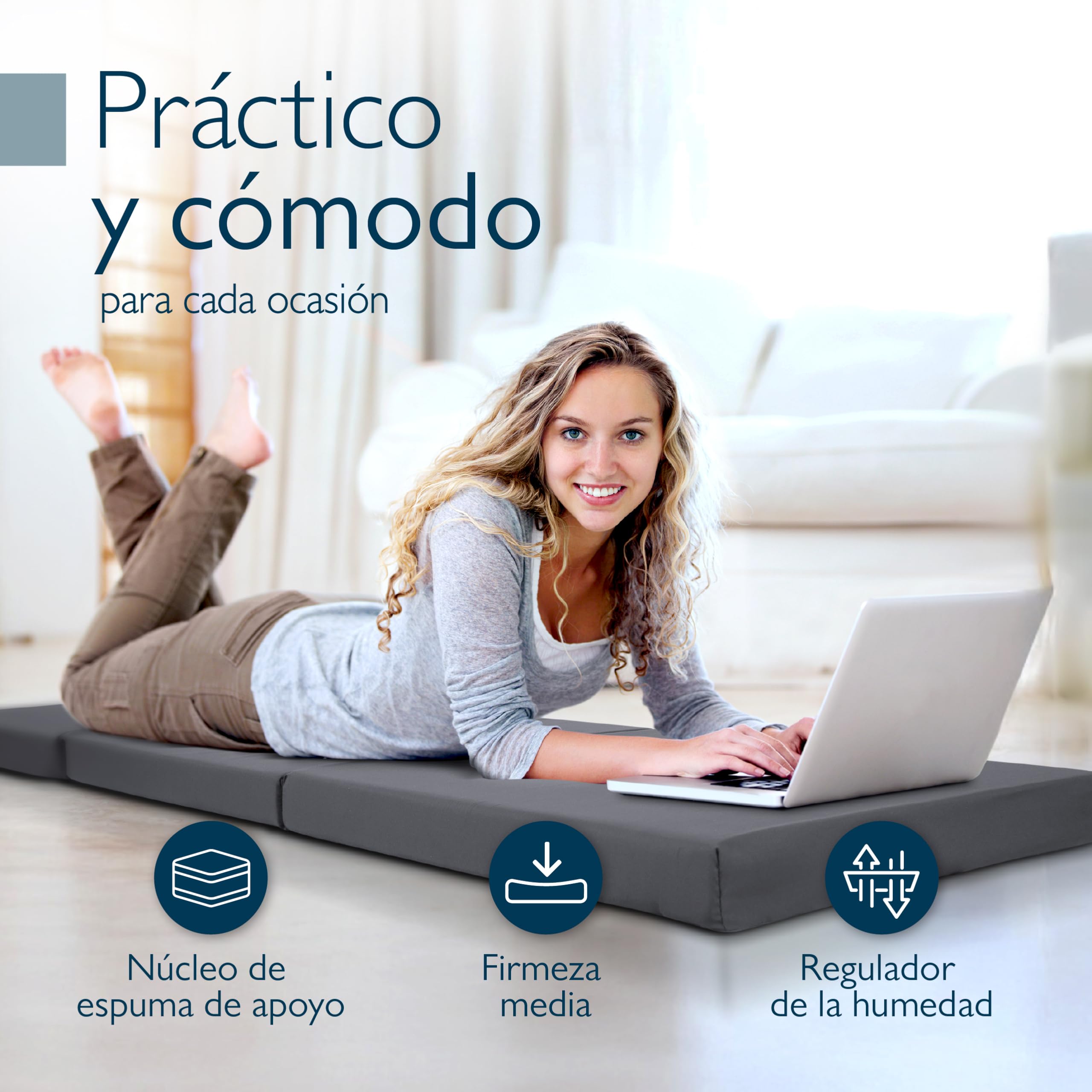 Beautissu Colchón Plegable 60x190cm Funda de Microfibra – Cuna de Viaje Ahorra Espacio Colchoneta 8cm Grosor – Colchones Antracita para Invitados Furgoneta Camper con Asa y Cierre Velcro – Campix