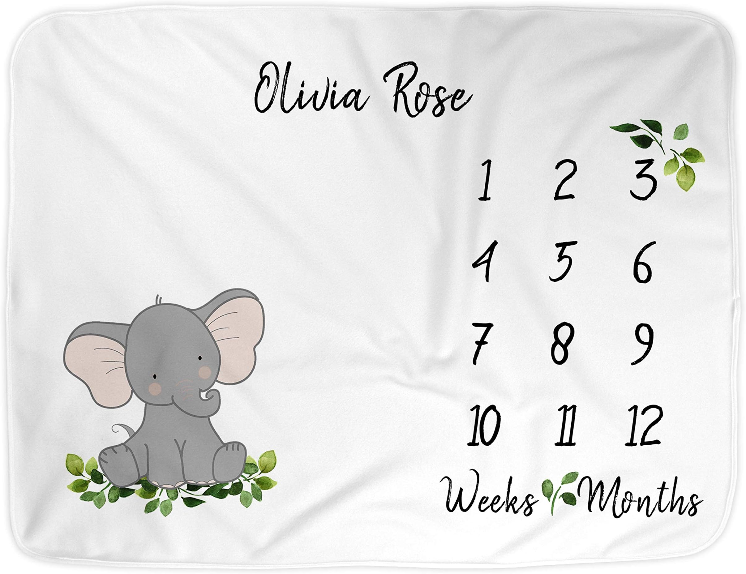 Baby Milestone Blanket for Girl or Boy | Large 58x36โ, Personalize Name Newborn Photo Mat, Elephant Infant Month Blankets, Newborn Photography, Best for New Moms (Animal)