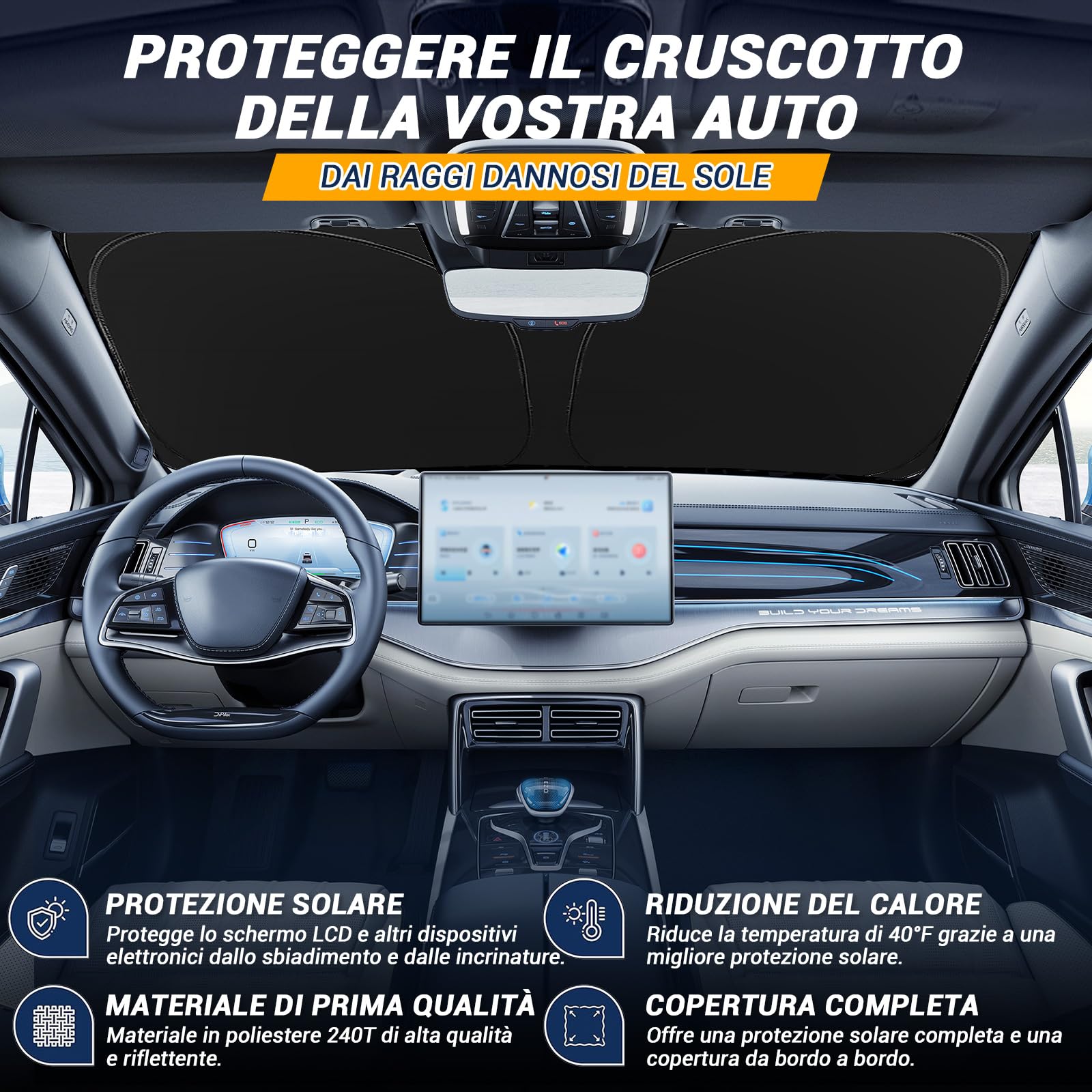 Tendine Parasole per Auto, Protezione Solare Auto, Protezione UV Auto, 2025 Ombrellone Riflettente Pieghevole con Shutz UV per Auto Parabrezza (L)