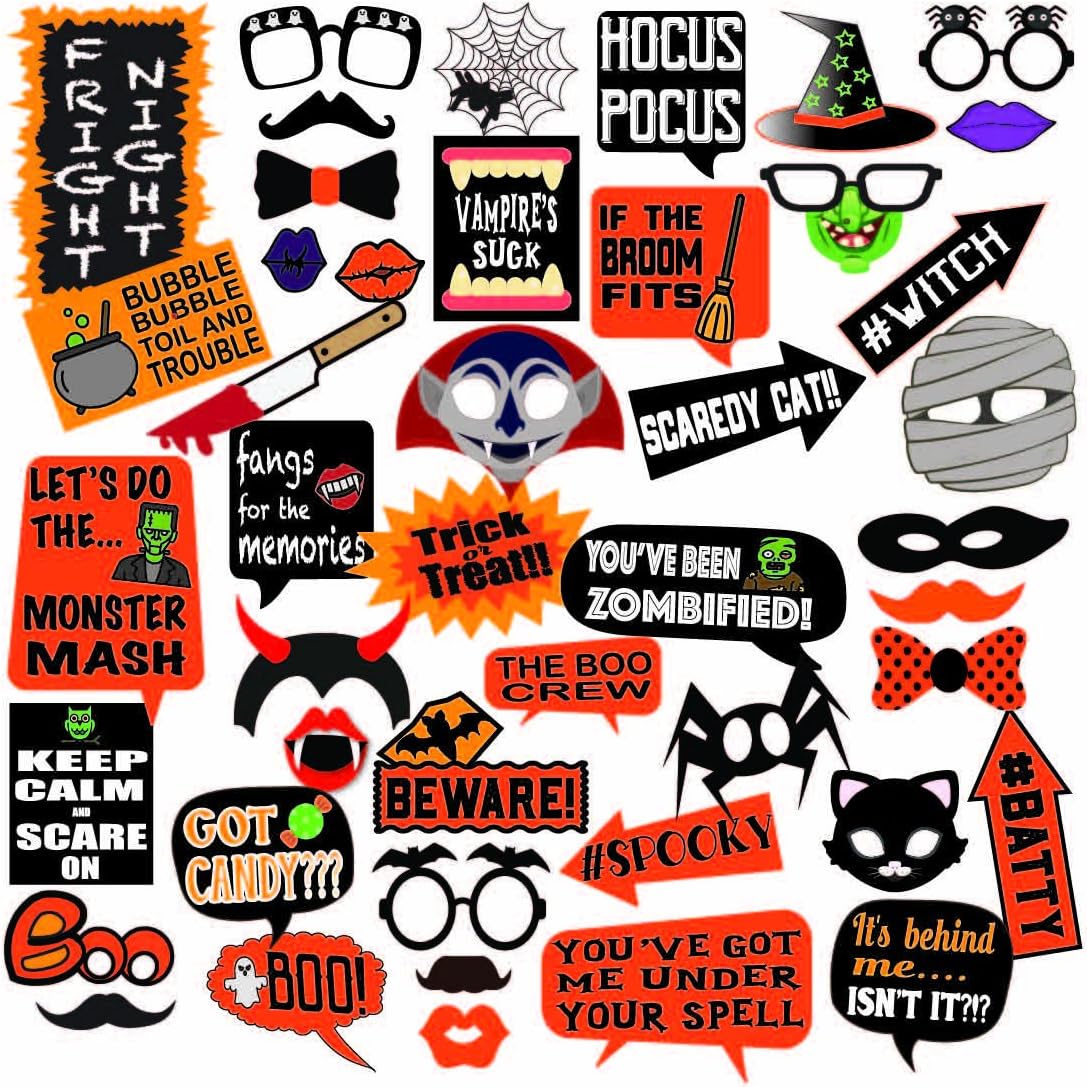 Deluxe Halloween Photo Booth Prop Set, 45 Extra Large Props, Fun for all ages by Photo Party Props