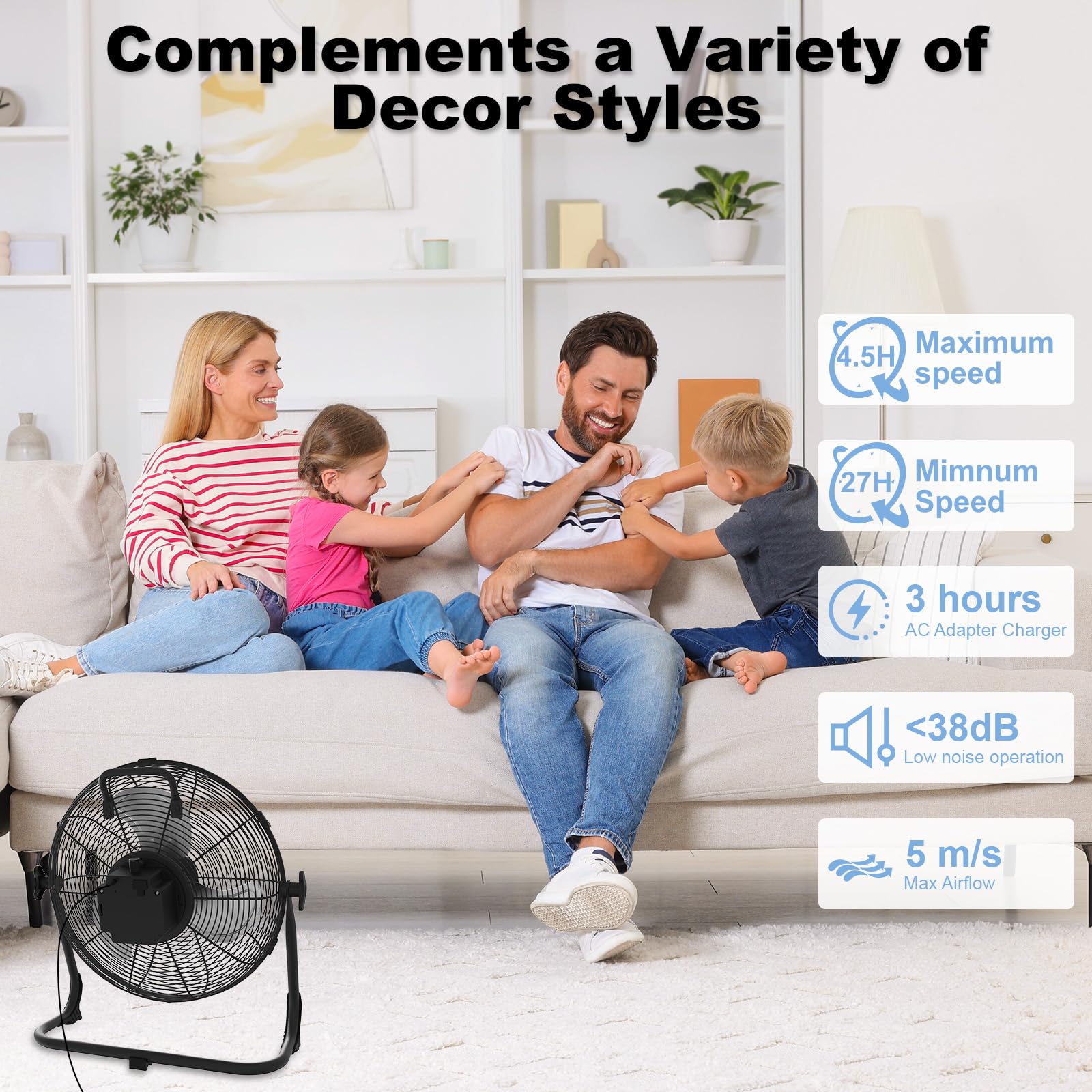 NATPOW Ventilador de Suelo Solar, 30cm Ventilador con Panel Solar, Potente y Silencioso, 13200 mAh, Hasta 27H, Équipé de ports USB, Idéal pour Camping, Plage, Chantiers, Patio, Invernadero, Interior