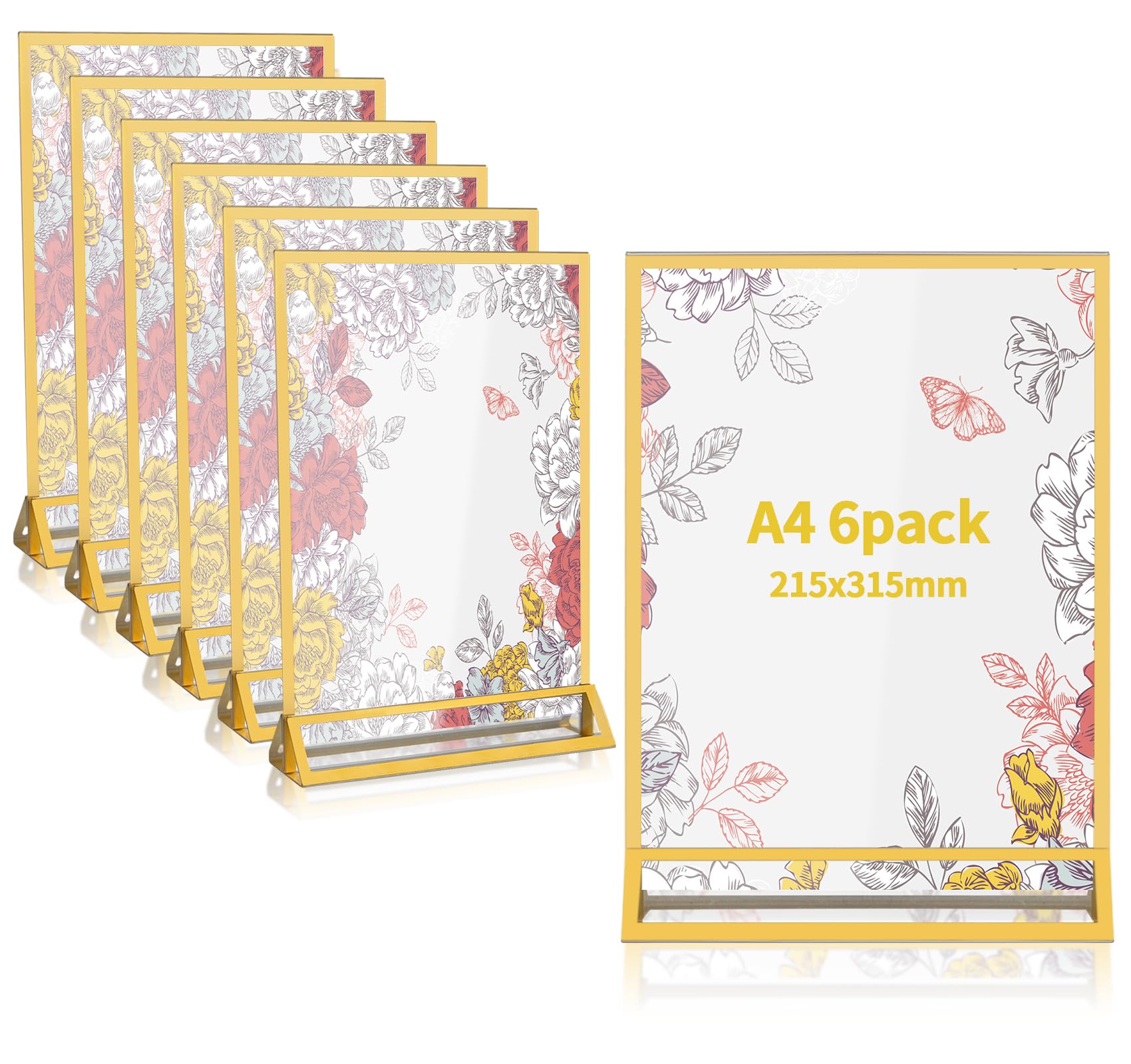 Buy 6 Pack Acrylic gold sign holder,A4 Gold Picture Frames Double Sided