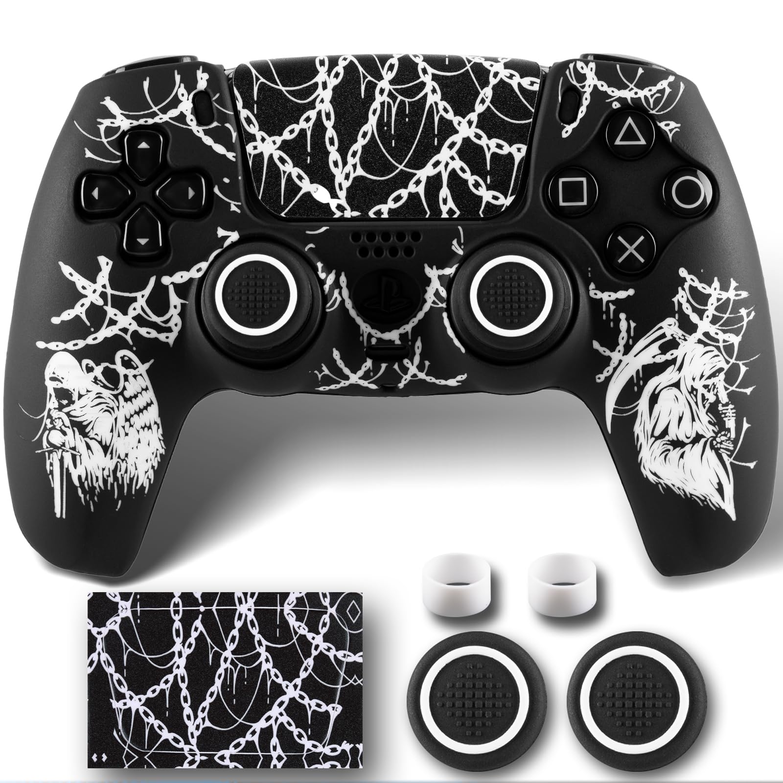 Non-Slip Silicone Cover for PS5 Controller with Thumbstick Caps x 2 Sticker x 1 Angel Death