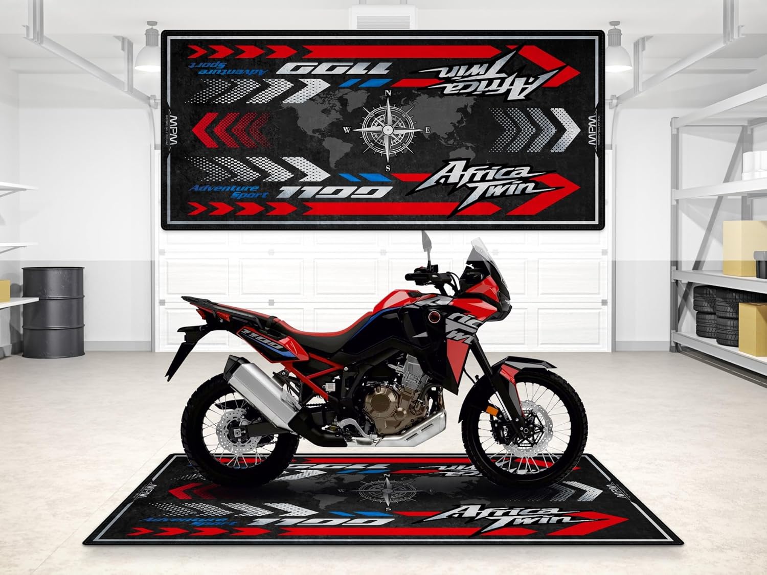 Garage Mat for Africa Twin Motorcycle Model, Parking mat, Pit Mat, Washable Non-Slip Garage and Showroom Floor Carpet-Rug (White, Size 1: 86.6 x 39.4/220 x 100 cm)