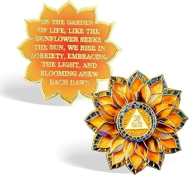 CHURYUML Sunflower 30 Day Sobriety Coin - 1 Month Sober Chip, Affirmation AA Recovery Medallion One Month Alcoholics Anonymous Token Inspirational Sobriety Gifts for Women & Men Celebrating Milestones
