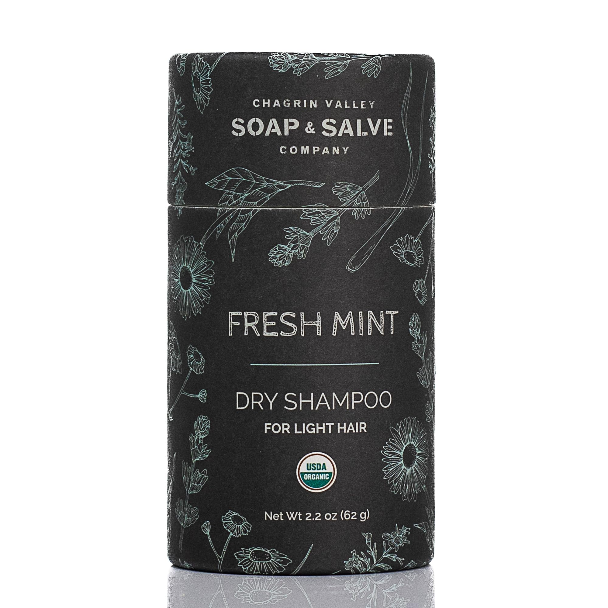 Chagrin Valley Soap & Salve Organic Natural Dry Shampoo Powder - for Light Hair, Fresh Mint, Absorbs Oil Between Washes, Refreshes Hair, Non-GMO,