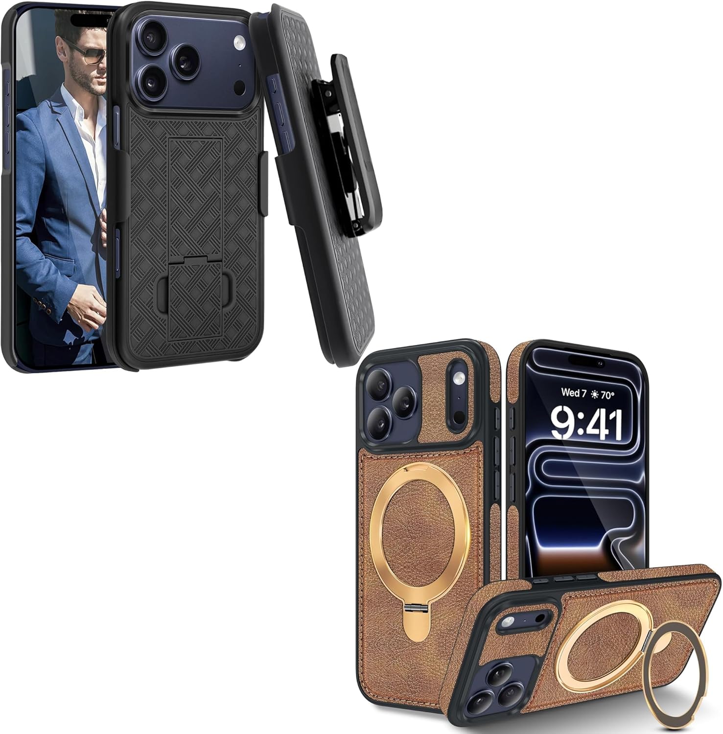 Fingic for iPhone 17 Pro Max Case with Belt Clip Holster+ Magnetic Case for iPhone 17 Pro Max Cases[Compatible with Mag-Safe]