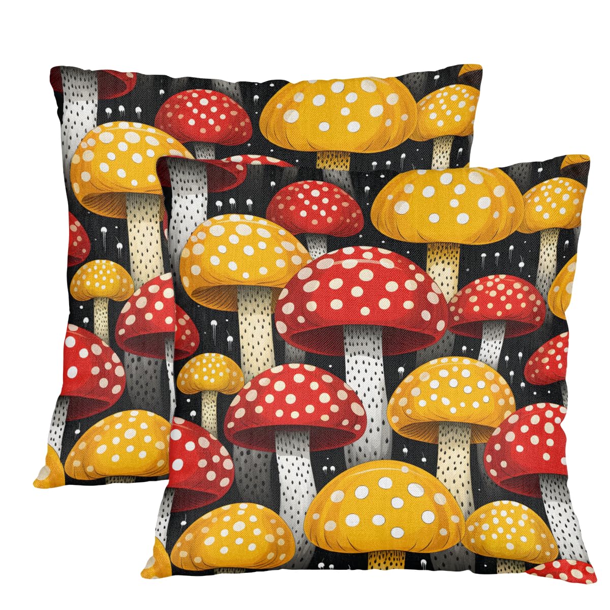 Coussin champignons colorés 61x61 bohème pour décorer un salon rustique