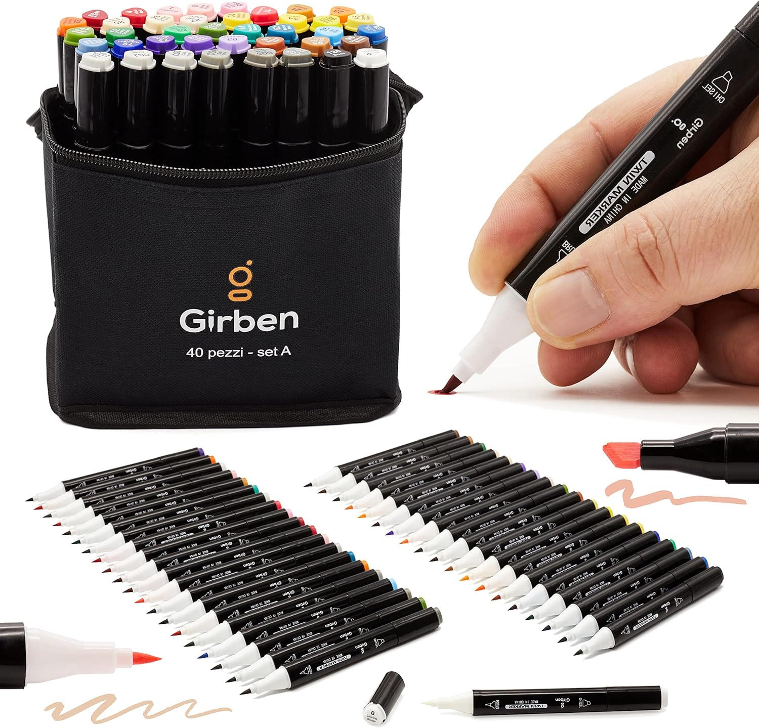 Girben Brush Pen Lettering e Blender 40 Pennarelli Professionali da