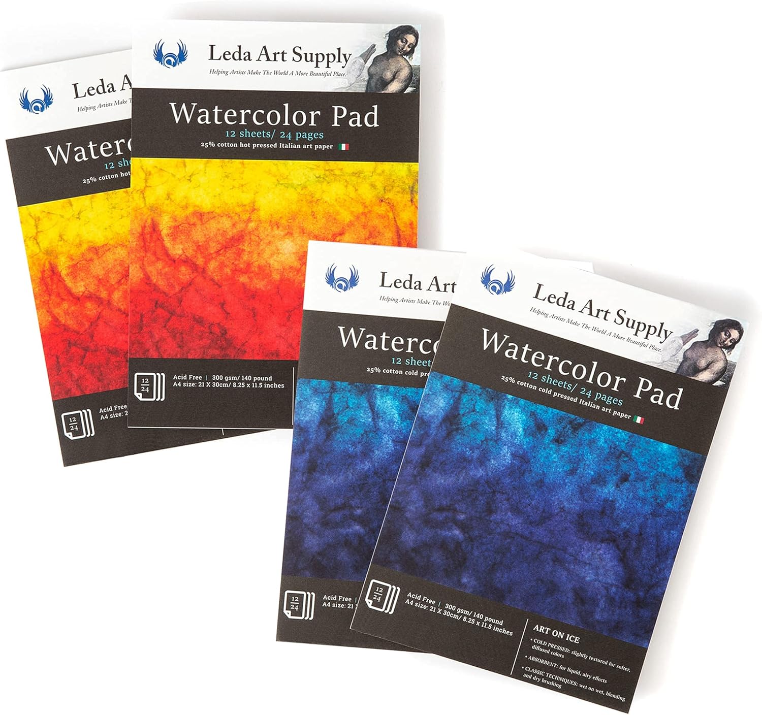 Hot and Cold Pressed Watercolor Paper Pad Bundle 300 gram/ 140 Pound