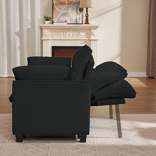 Miniatura 8 de Sofá biplaza pequeño de 48 pulgadas, sofá biplaza de lino moderno de mediados de siglo, sofás de 2 asientos con almohadas y patas de madera para