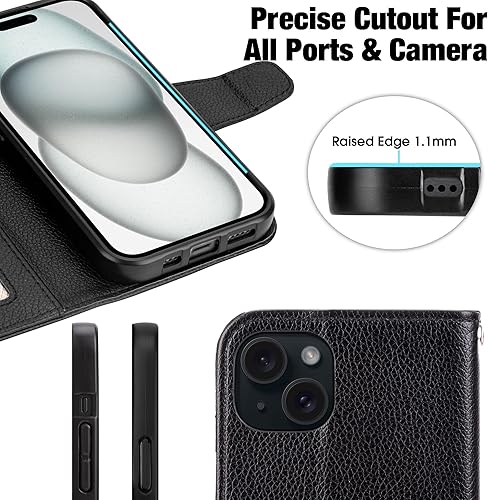 Miniatura 38 de Arae Compatible with iPhone 15 Case with Card Holder and Wrist Strap Wallet Flip Cover for iPhone 15 6.1 inch,Wine Red