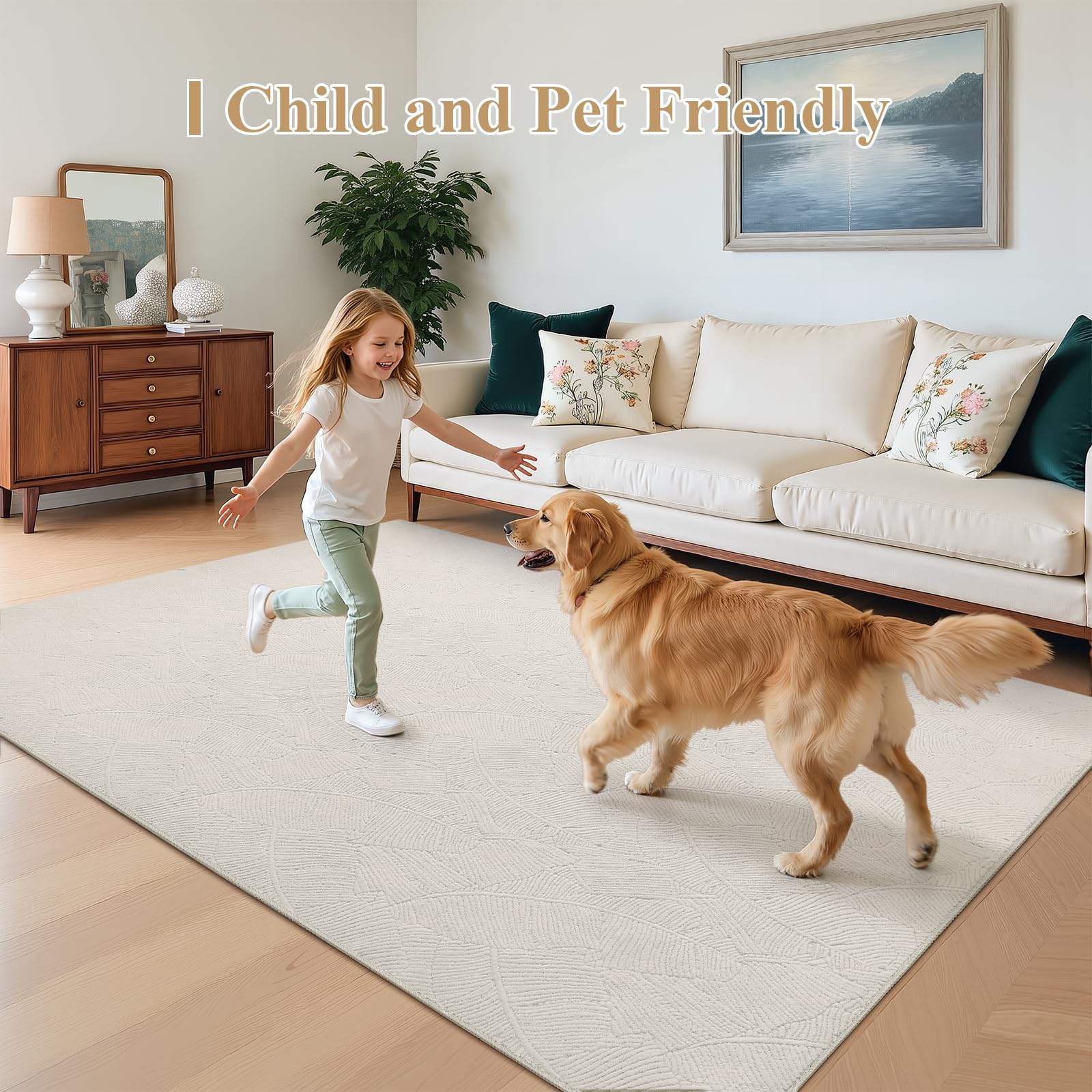 Enyhom Tappeto Salotto Beige Pelo Corto 160 x 230 cm, Classico Tappeto Soggiorno Antiscivolo Morbido Tappeti Salotto Grande Tappeto Lavabile per Soggiorno, Camera da Letto