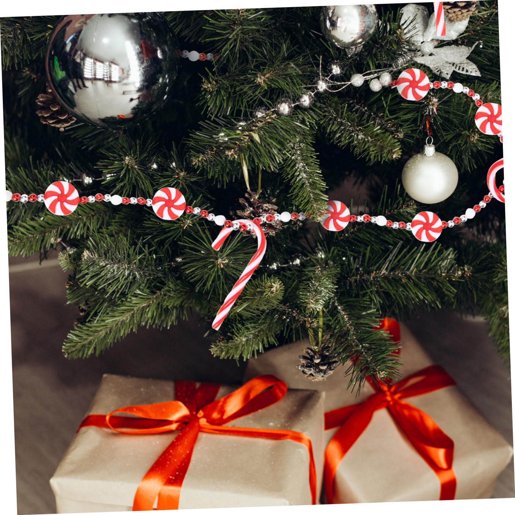 NUOBESTY 3stücke Xmas Beads Garland Für Weihnachtsbaumdekoration Rote Und Weiße Zuckerstangen-designs Lange Girlande Festliche Und Raumdeko Für Zuhause Restaurant Und Bar