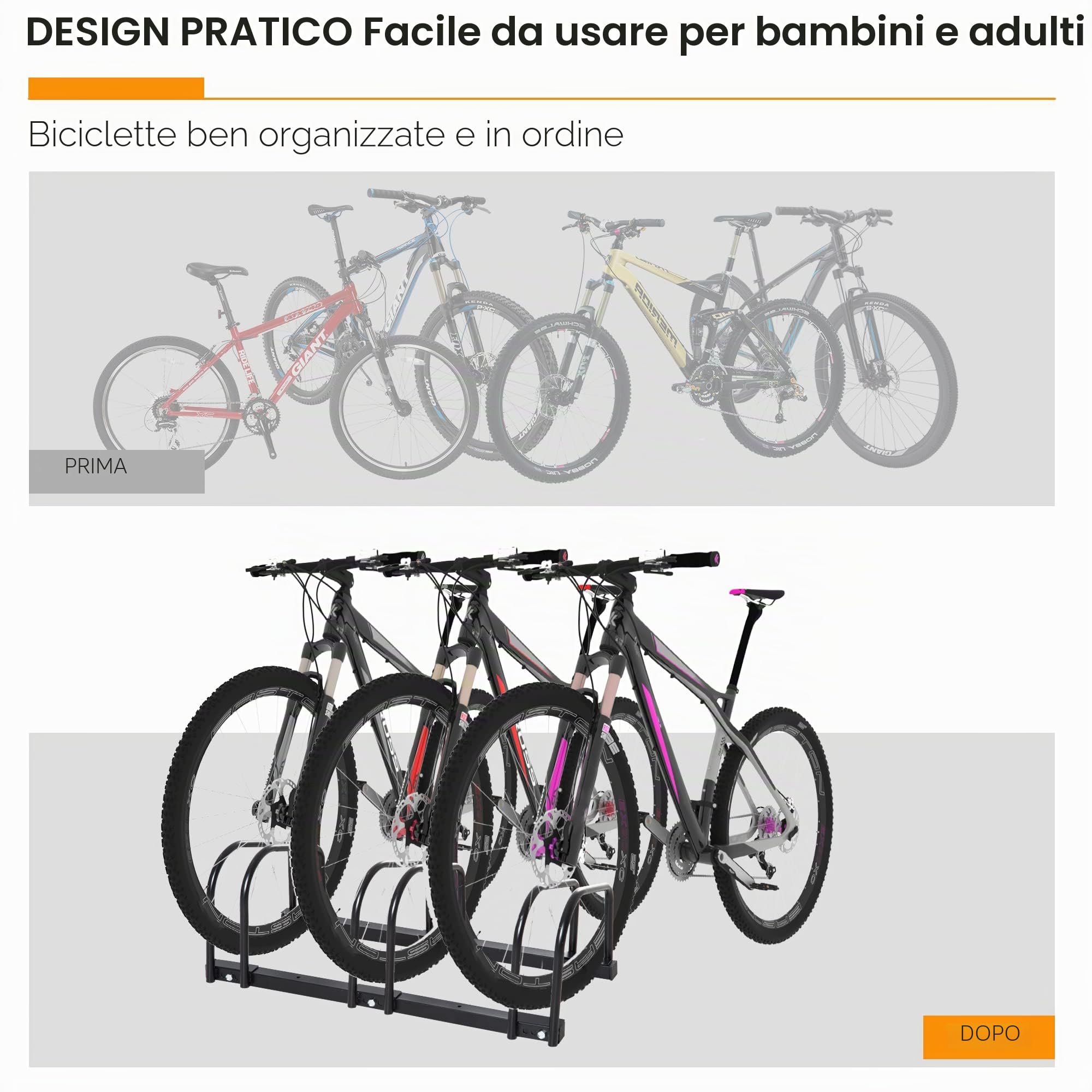 HOMCOM Portabici da pavimento/parete, 3 posti Nero | Portabici multiplo con blocco