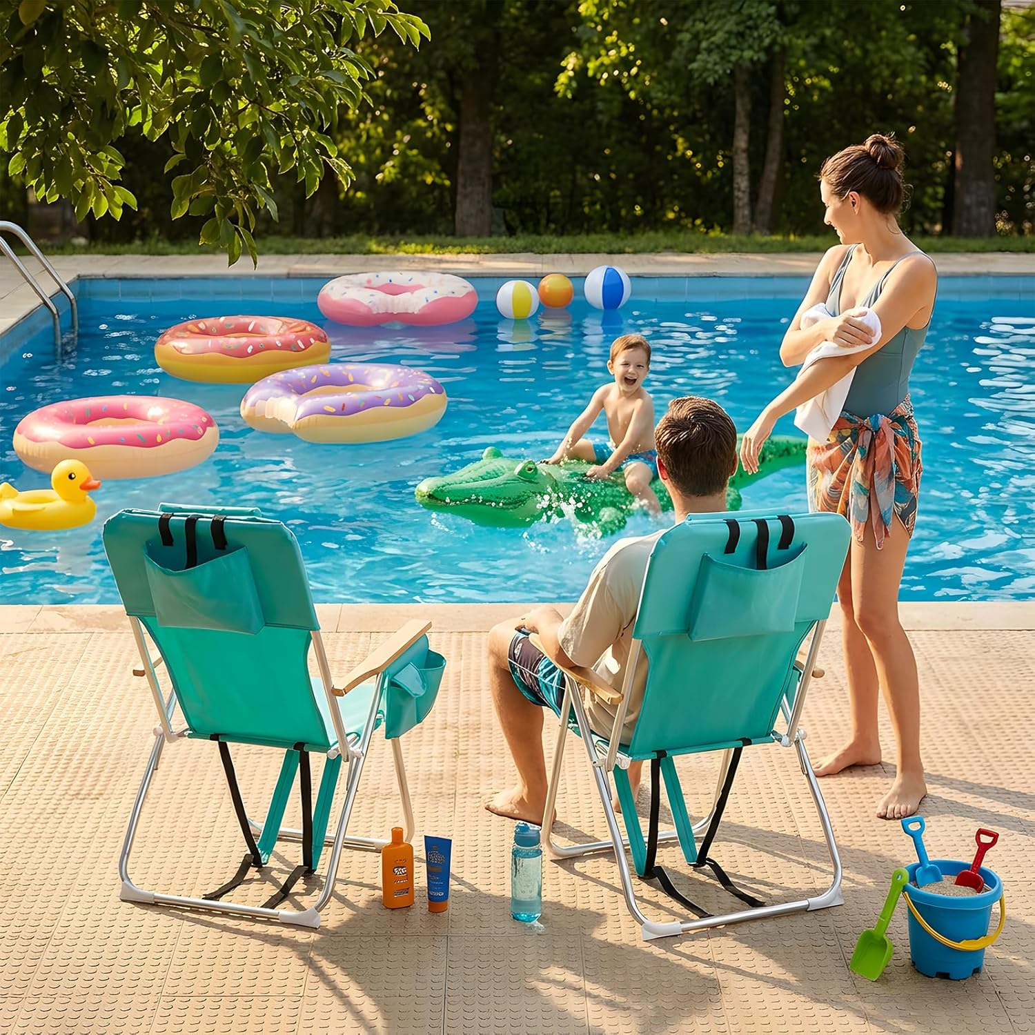 VINGLI 17" Tall Beach Chairs for Adults,Aluminum 4-Position Backpack Beach Chair with Wooden Armrests,Folding Lawn Chair for Outdoor, Camping, Patio