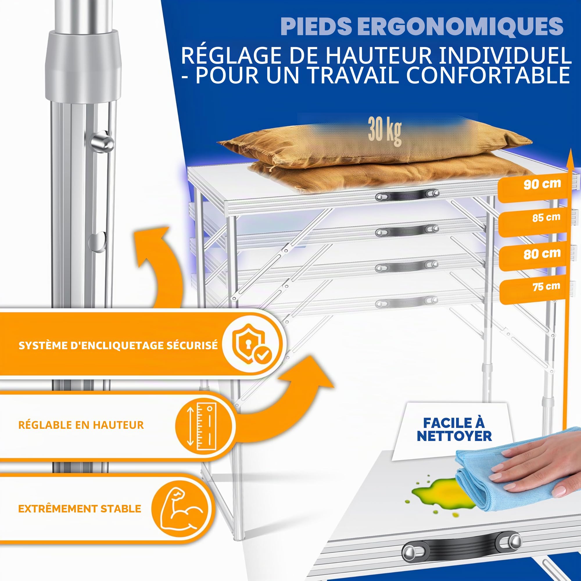 KESSER Table Multifonctions Professionnelle 100 x 60 cm Pliante 30 kg Charge Rallonge