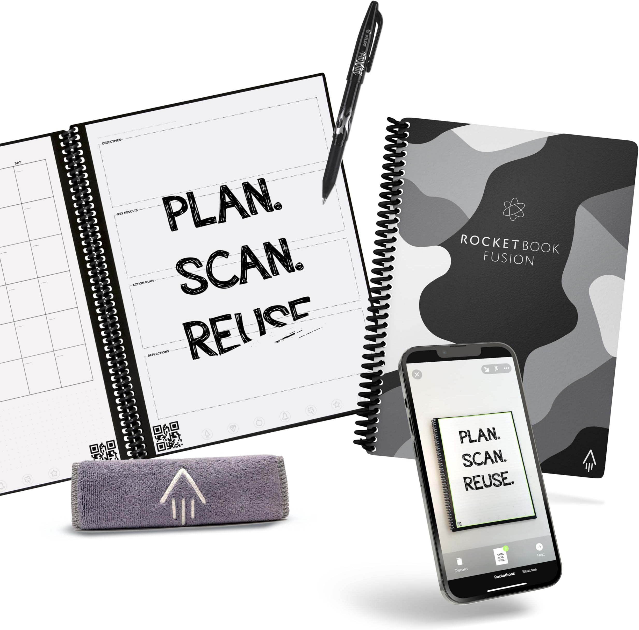 Rocketbook Fusion Reusable Digital Notebook - Smart Notepad A5 Lunar Winter, To Do List, Daily Journal, Weekly & Monthly Planner with Frixion Erasable Pen, Office Gadget Reduces Paper Waste