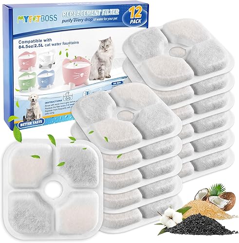 MyfatBOSS Paquete de 12 filtros de fuente de agua para gatos, filtros de repuesto para fuente de agua para mascotas compatibles con Cat it PIXI Cat
