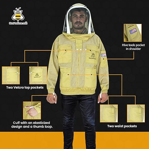 Miniatura 2 de BeeProGear - Chaqueta de apicultura para hombres y mujeres con velo de esgrima, sudadera protectora de tres capas de malla ultra ventilada, chaqueta
