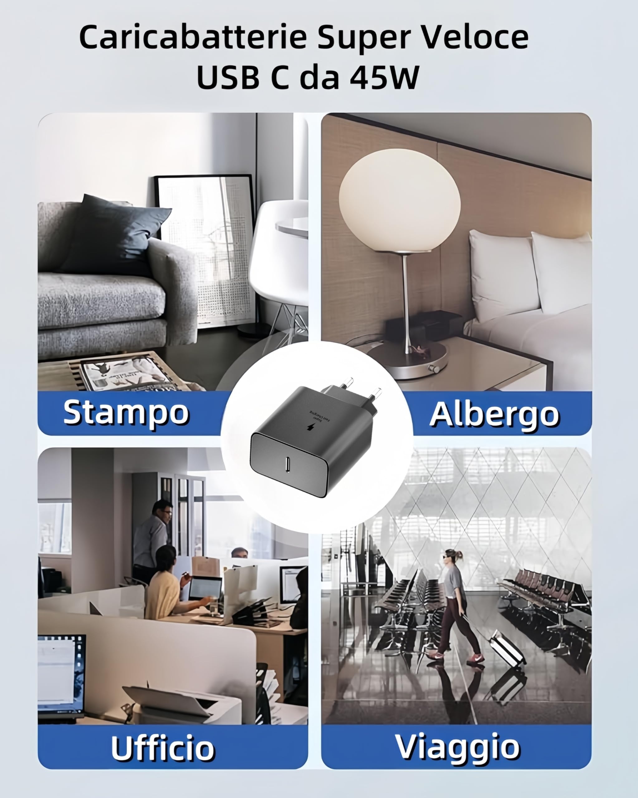 Samsung 45W USB C Caricabatterie Rapido con Cavo 2M per Galaxy S26 S25 S24 S23 S23+ S23 Ultra S22 S21 S20 Note20 A73 A53 S10 Tipo C Adattatore