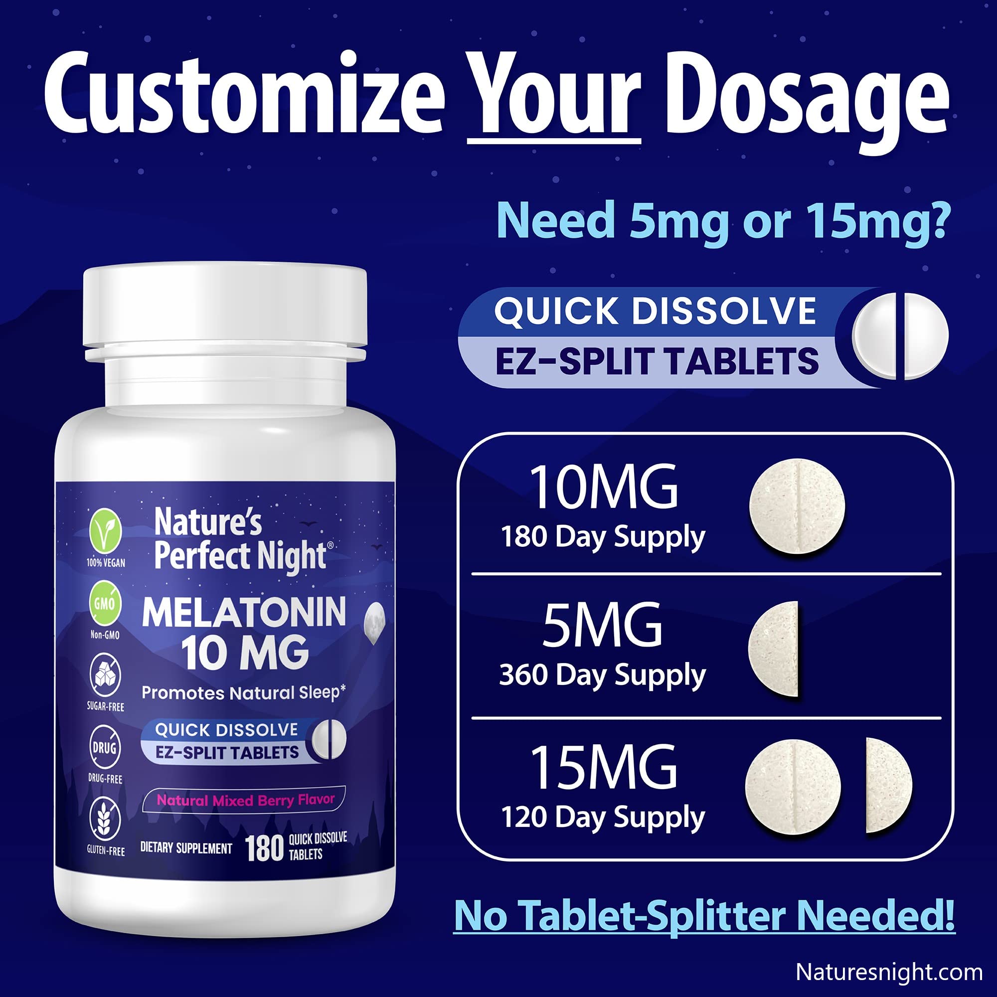 Nature's Perfect Night Melatonin 10mg Quick Dissolve Tablets, 180 Count — Amazon image 5