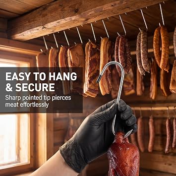 8 Pcs Butchers Hooks for Hanging, Load 50 kg-5mm*18cm S Shaped Meat Hooks for Hanging, Stainless Steel S Hookss, Metal S Shaped Hookss, for Butchering BBQ Grilling Hot and Cold Smoking Hook Set