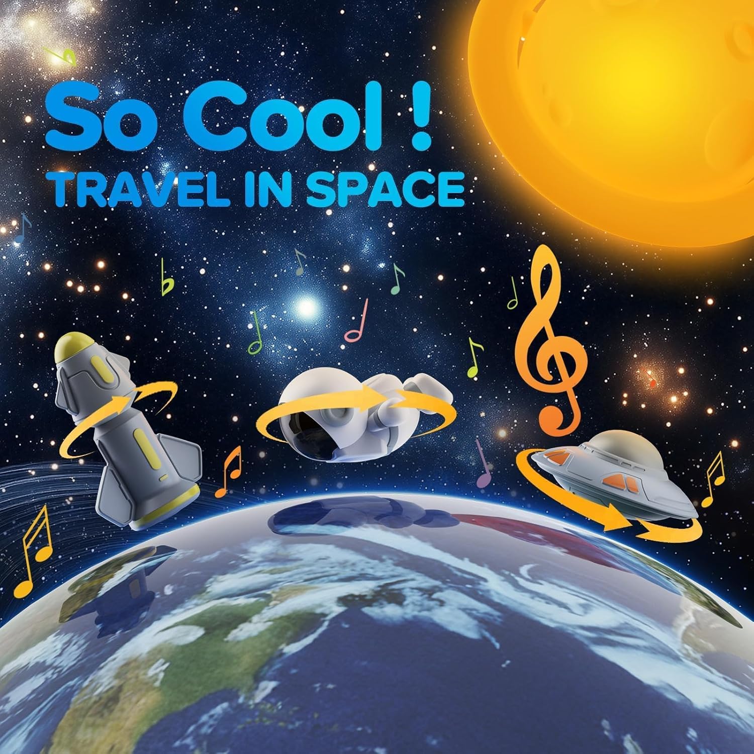 Magnetic Musical Rotating Ball,Space Toys for Kids 3 4 5 6 7 8 9 10 Year Old Boys Girls Sensory Toys for Toddlers Birthday Gifts Educational STEM Toy Playset with Astronauts Rocket Spacecraft Planet