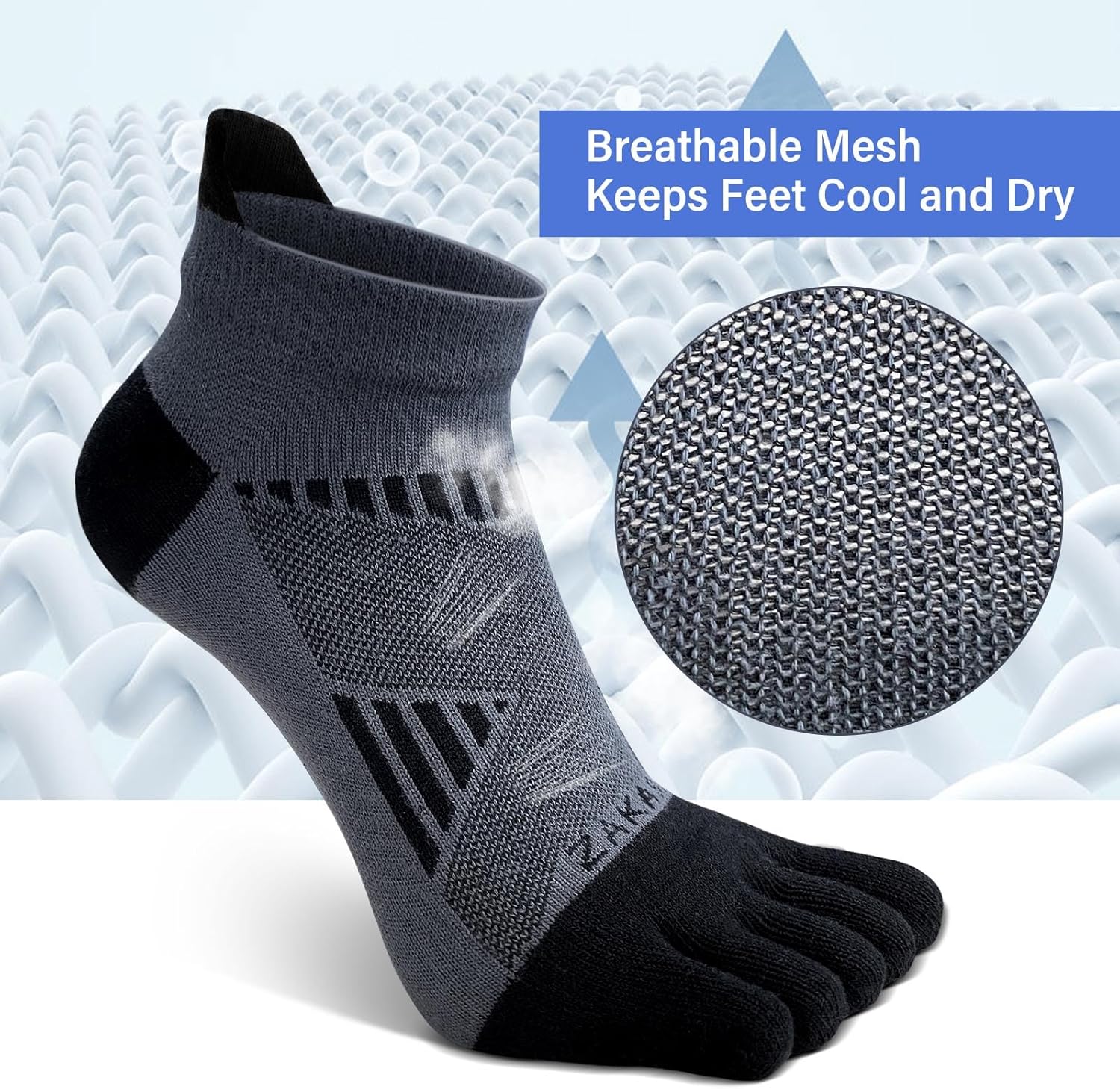 ZAKASA Toe Socks for Men Ankle: No Show Low Cut Toe Socks Individual Five Finger Cotton for Athletic Running 5 Pairs - Image 5