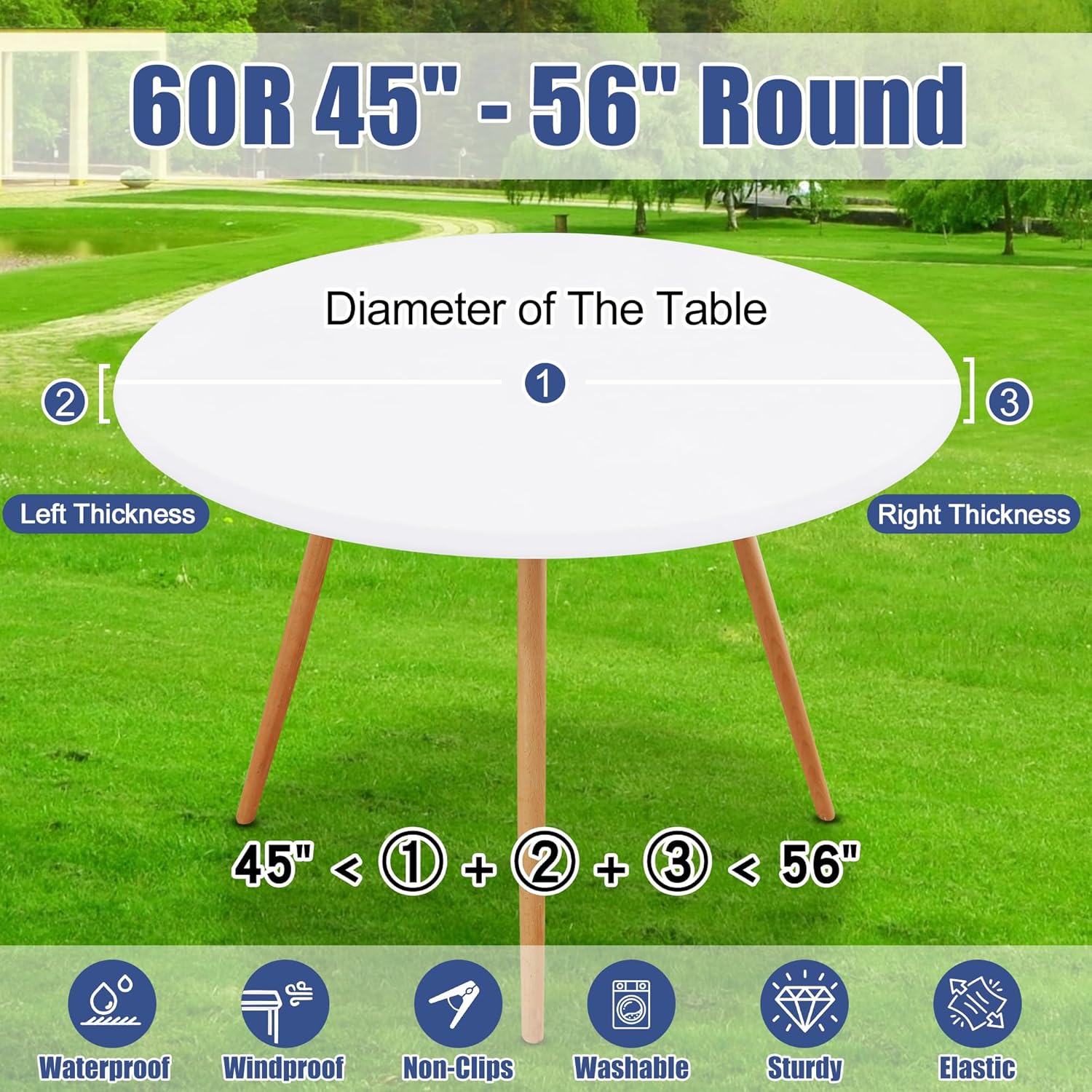 Round Spandex Tablecloth 6 Pack, Elastic Fitted Waterproof Tablecloths for 45"-56" Tables, Stretch Washable Picnic Table Cover for Camping, Dining, Indoor and Outdoor, White